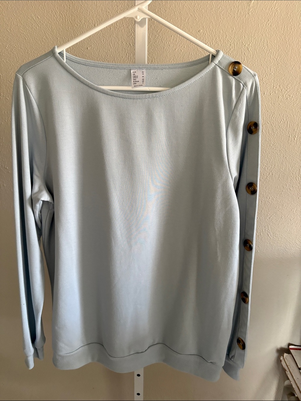 Light Blue Button-Trim Long Sleeve Top Size